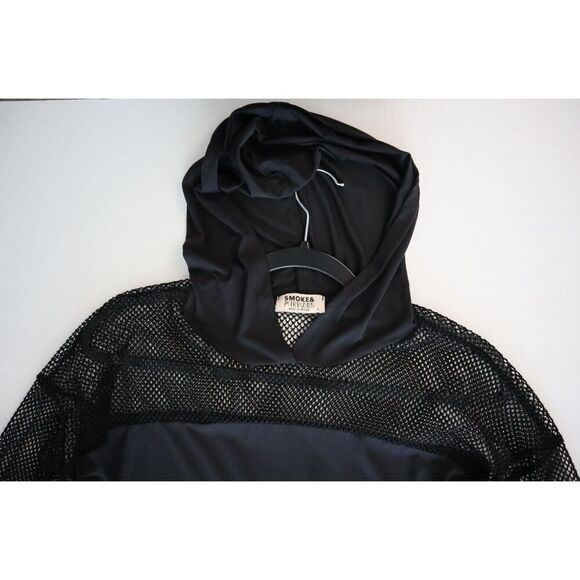 Smoke & Mirrors Women’s Sz Large Black Lightweight L/S Pullover Mesh Hoodie Top - Picture 3 of 5